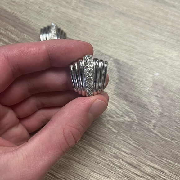 Vintage Silver Christian Dior Pave Clip-On Earrings - Picture 4 of 9